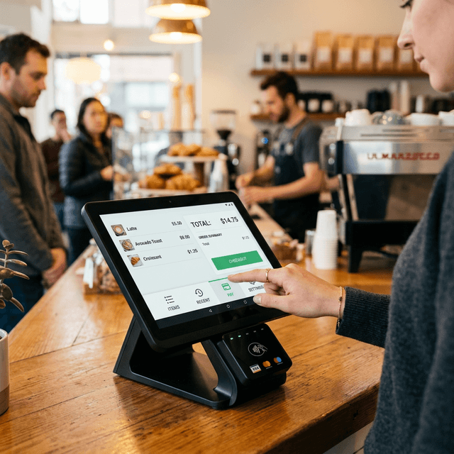Person using Oneflare POS terminal
